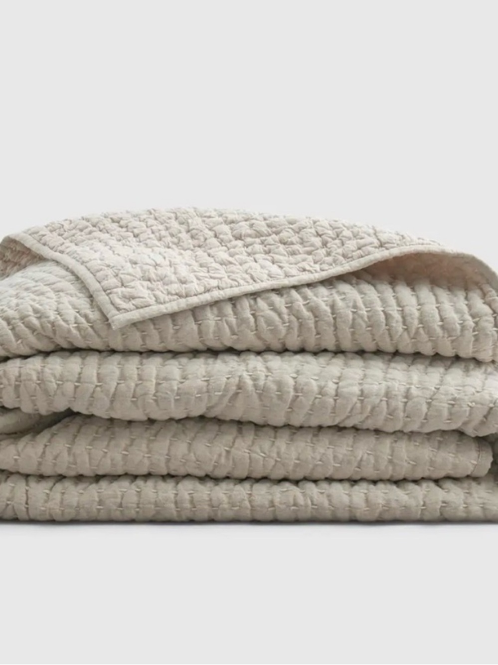 Quince Cotton Linen European Stitched Quilt/Blanket - King/Cal King - Natural
